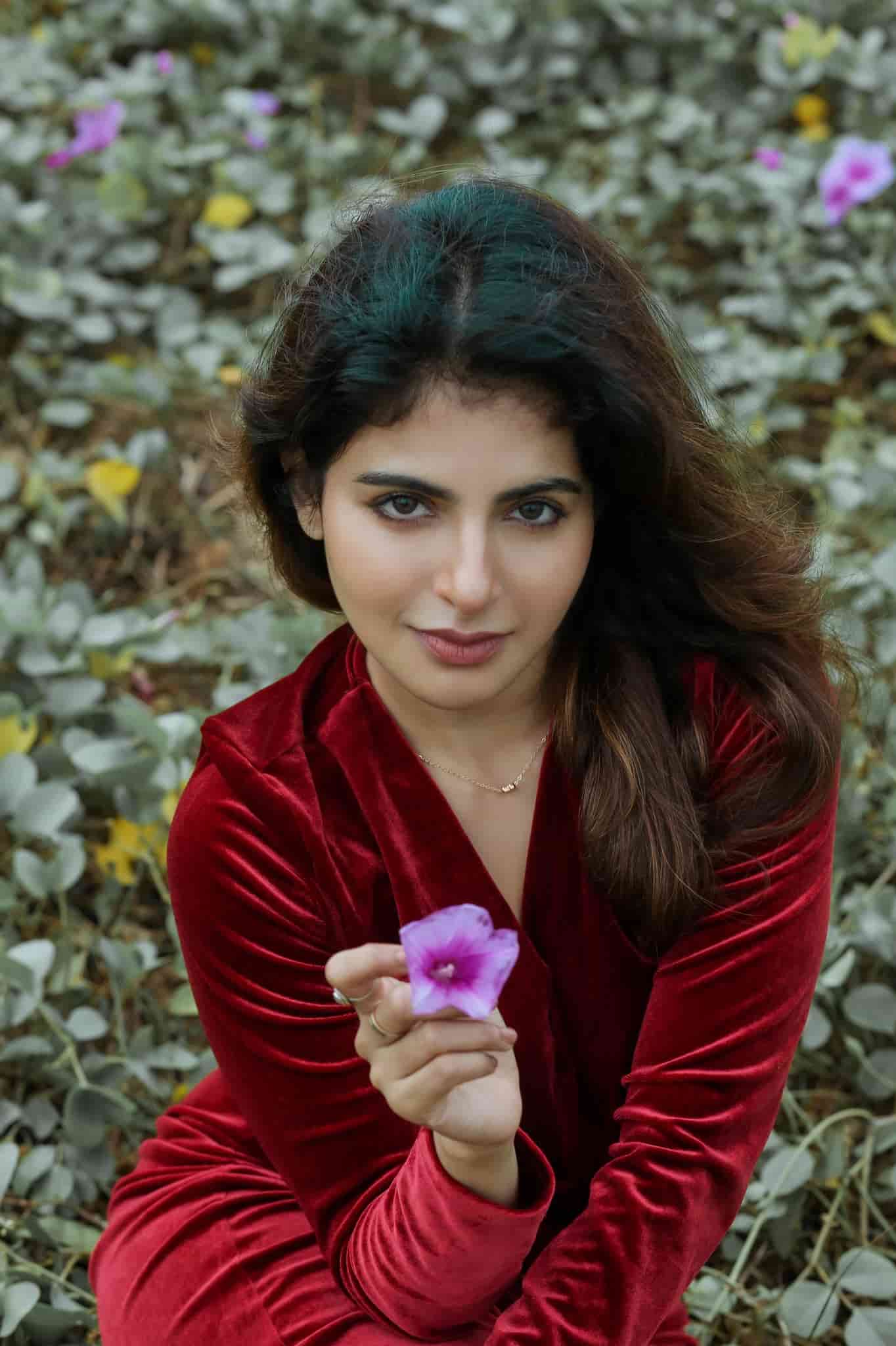 Actress Iswarya menon Red Hot velvet Outfit Photoshoot stills