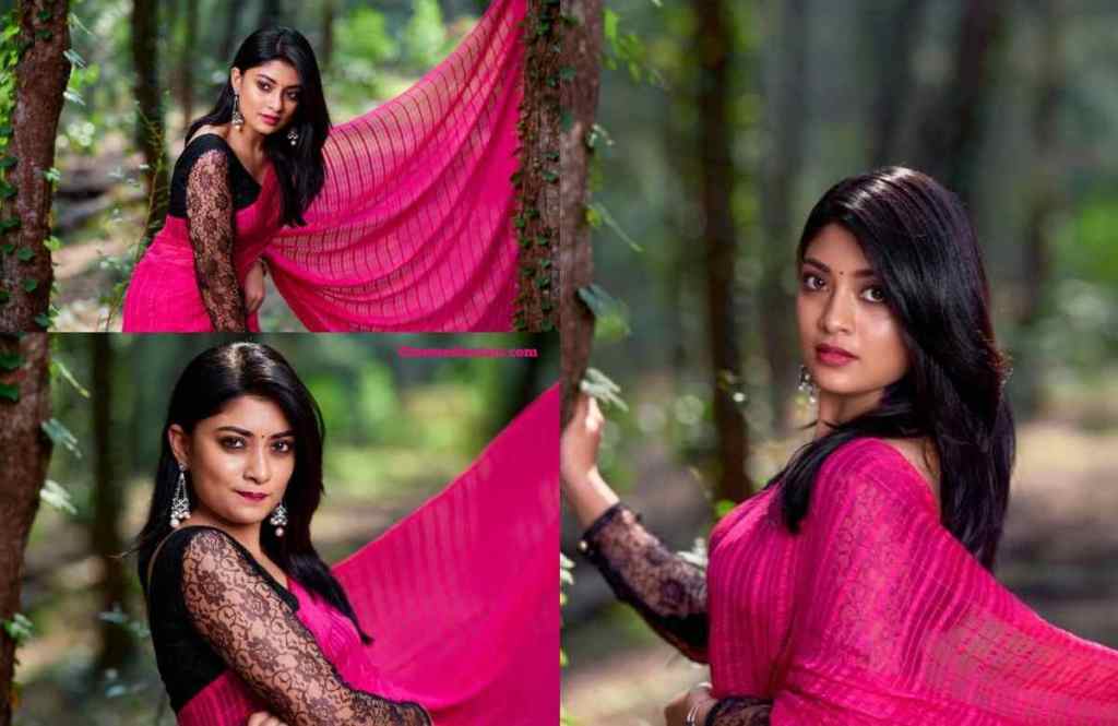 Teen Actress Ammu Abhirami Looking Elegant in Pink Saree