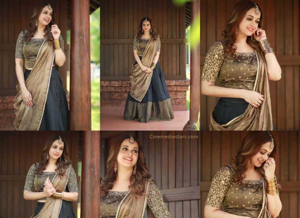 Mallu Actress Bhavana menon Sizzling Gorgeous in Gold Fusion Lehenga