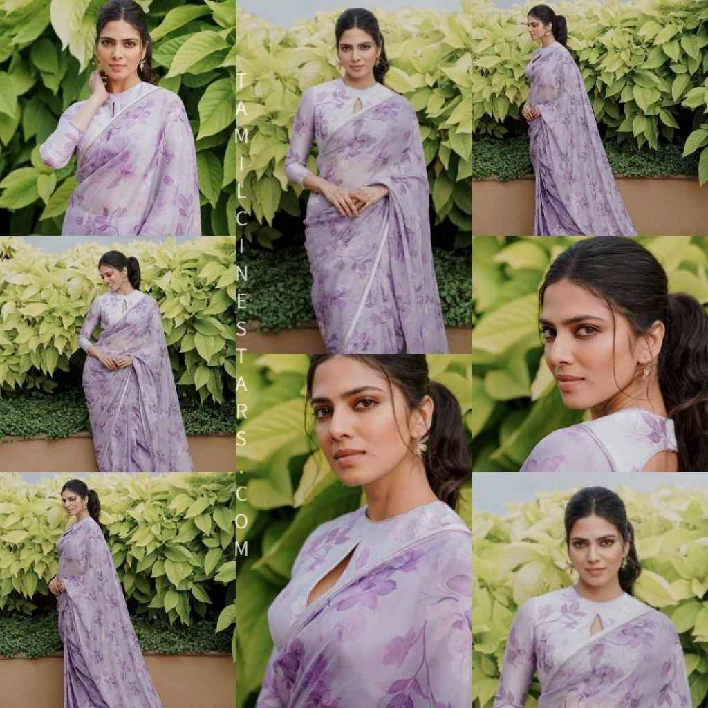 Actress Malavika Mohanan for Christy Promotions in lilac floral saree