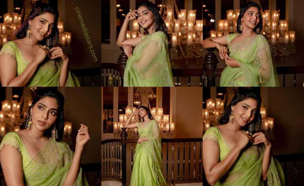 Mallu actress Aishwarya Lekshmi Gorgeous in Green Saree for the Trailer Launch