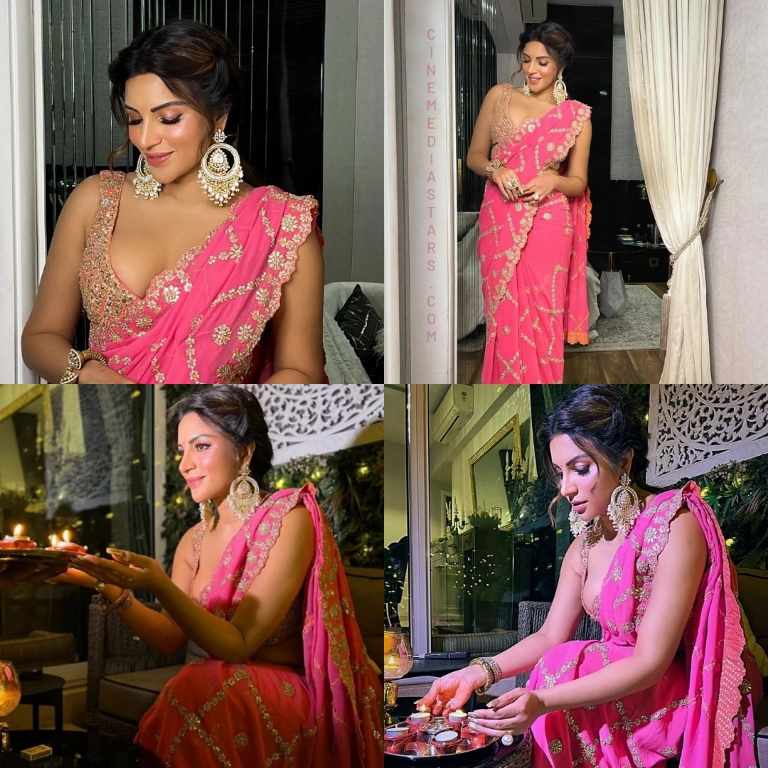 Bollywood Model and actress Shama Sikander Spreading Some Festive Vibes in this Latest Sleeveless Saree photoshoot