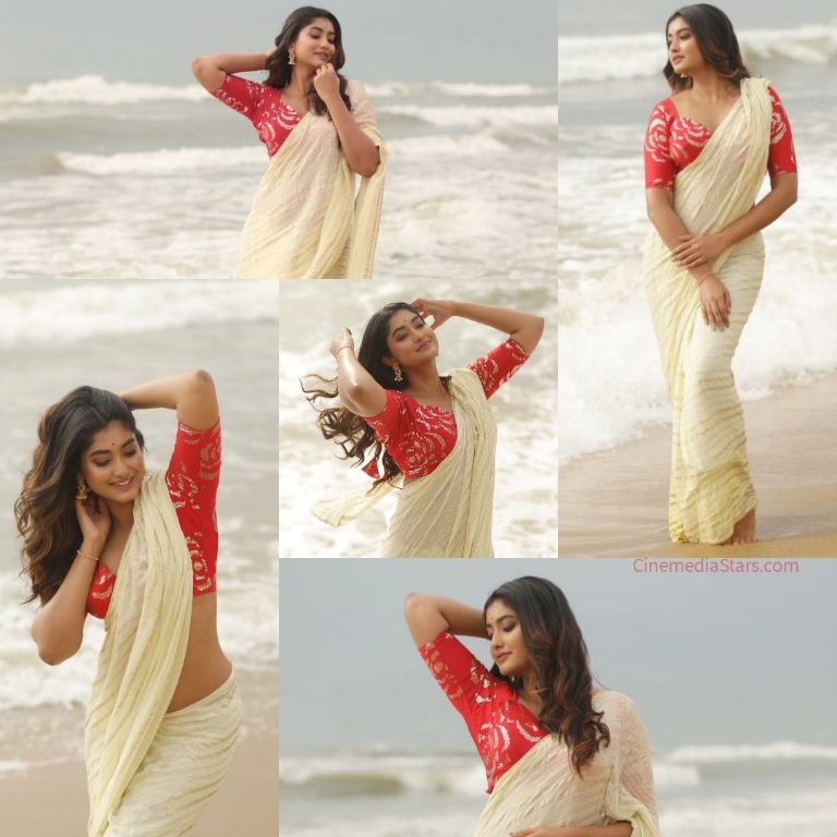 Kaatrukkenna Veli Serial actress Priyanka Kumar Gorgeous in Saree near beach