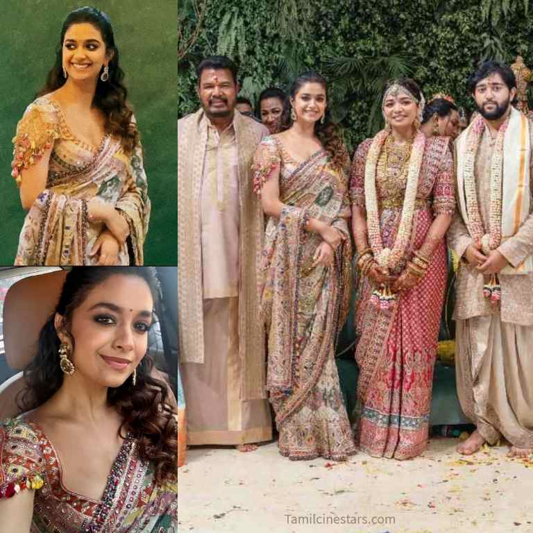 Actress Keerthy Suresh Gorgeous in Saree for Shankar Daughter Marriage